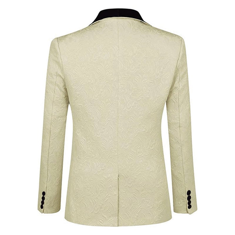 YFFUSHI Men's 3 Piece Suit Slim Fit Jacquard Tuxedo 1 Button Shawl Collar Blazer Vest & Pants for Wedding Formal Prom Khaki - Image 3